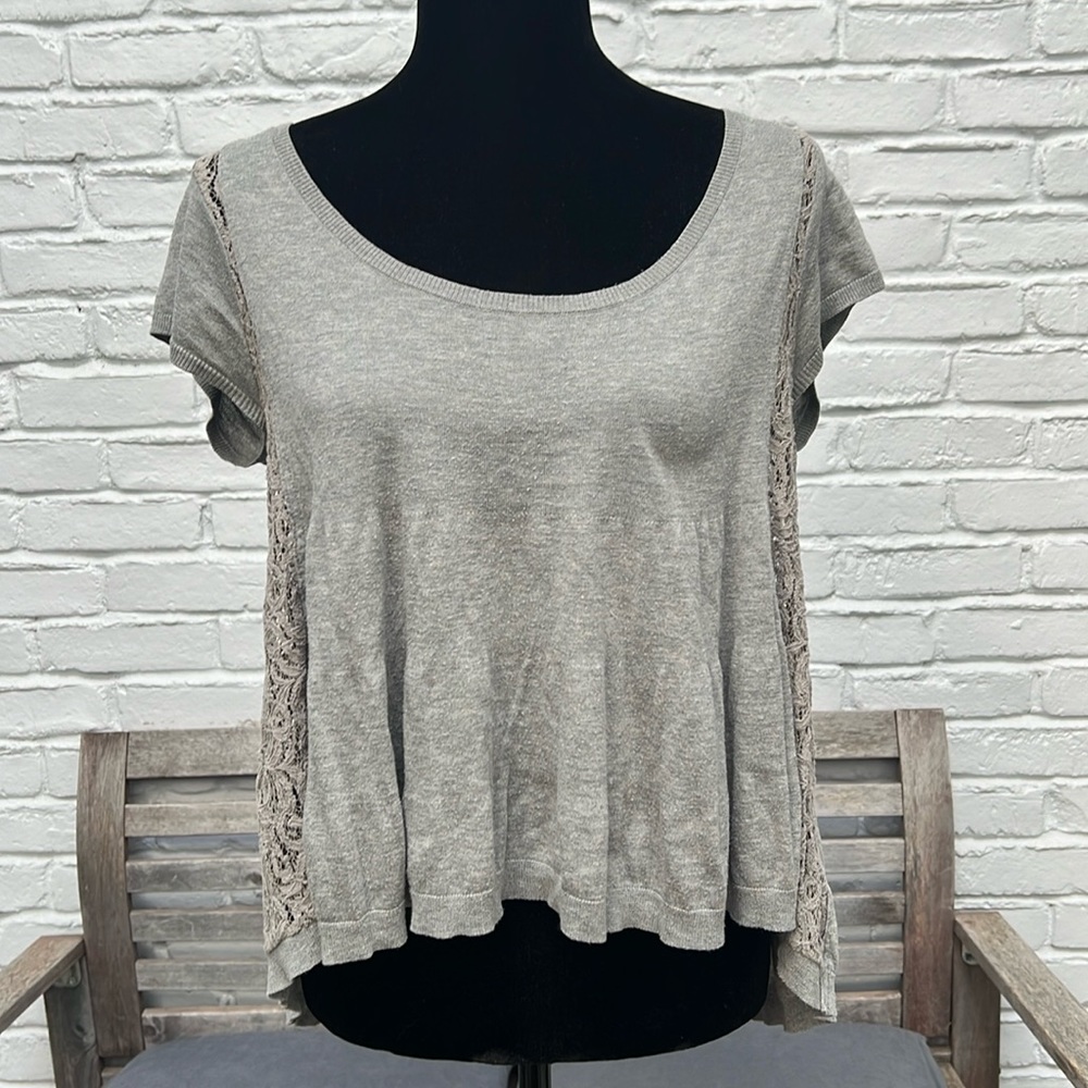 🔘 Anthropologie Knitted & Knotted Knit & Lace High-Low Swing Top, sz M